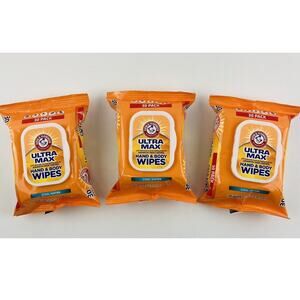3 Arm & Hammer Ultra Max Face & Body Wipes Cool Water 90 Wipes Total NEW Orange
